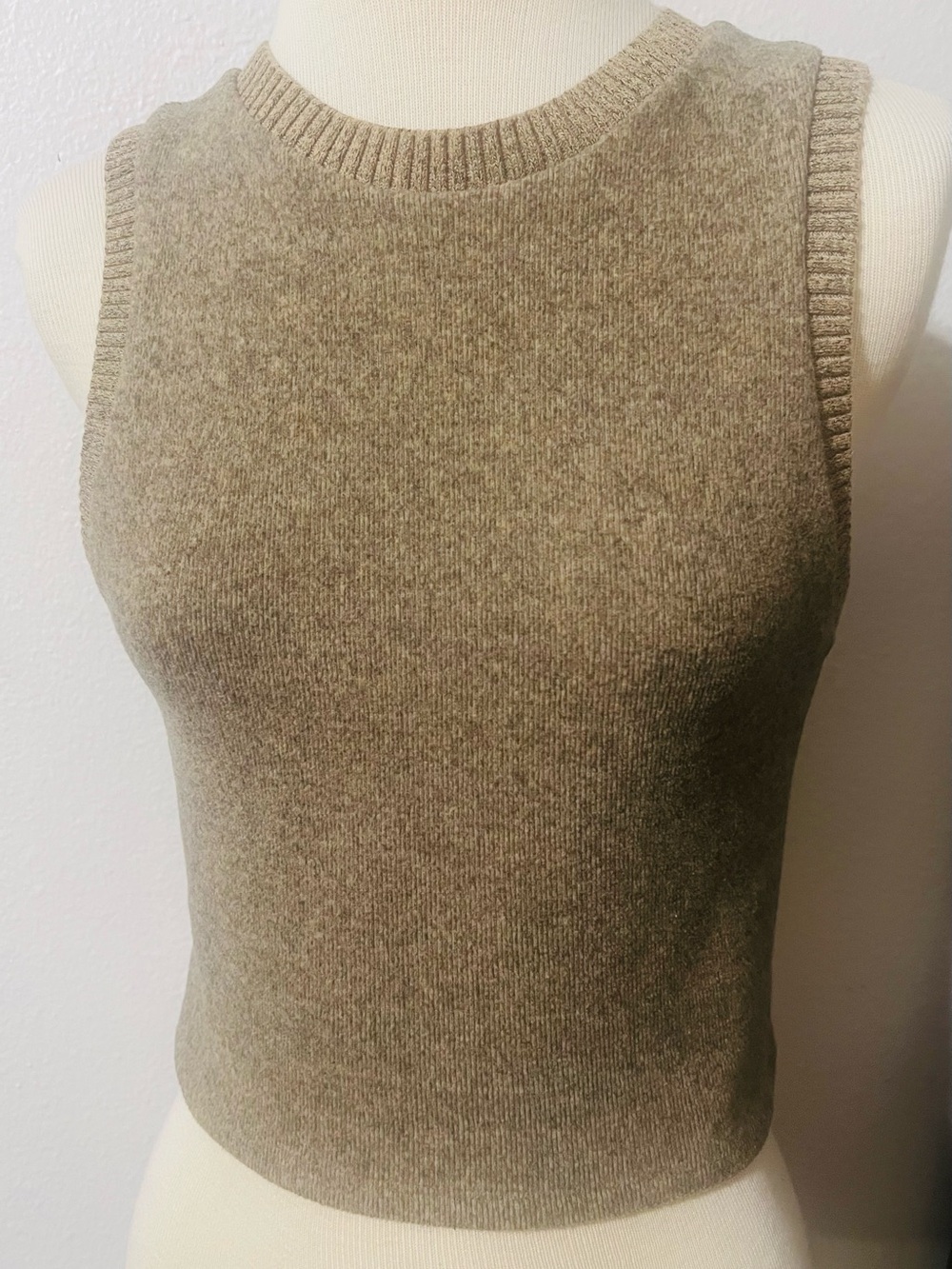 Zara Sleeveless Crewneck Knit Tank - Taupe